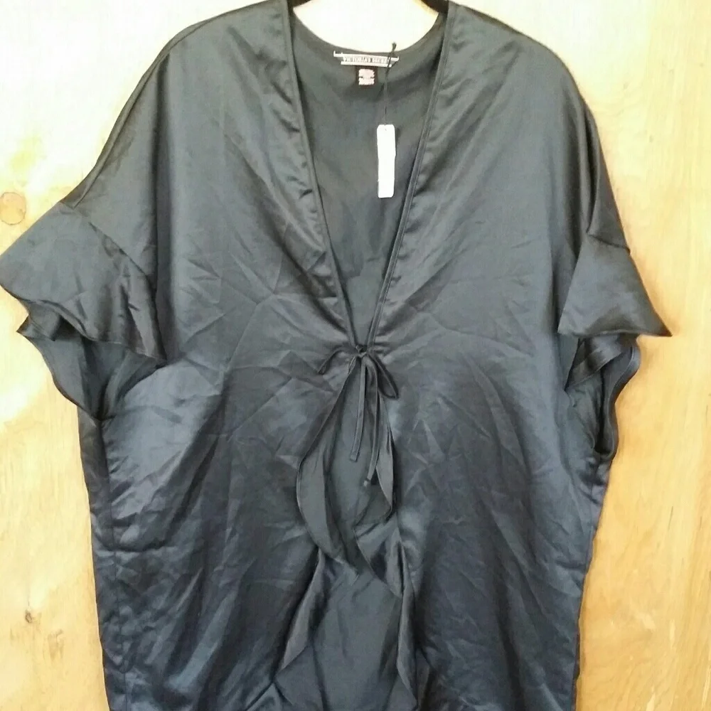 Victoria Secret black satin robe tie front new O/S
